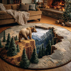 Mountain Bear Round Mat Rug - washable non-slip printed rug