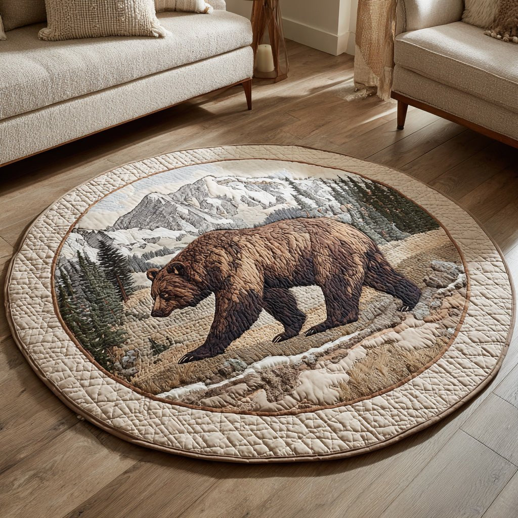 Mountain Bear Trek Round Mat Rug - washable non-slip printed rug