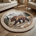 Mountain Bear Trek Round Mat Rug - washable non-slip printed rug