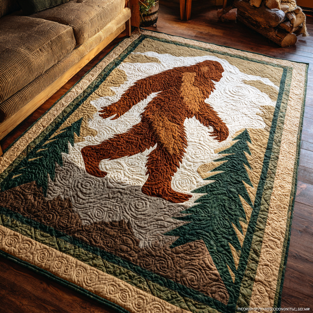 Mountain Bigfoot area rug in a living room