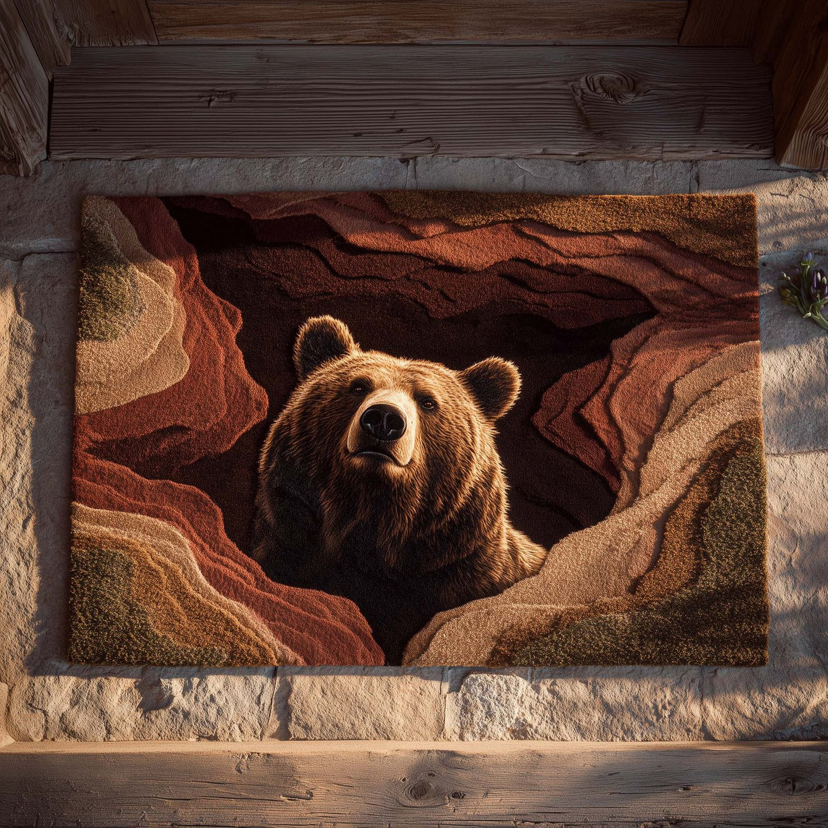 Mountain Cavern Bear Doormat - Cute Animal Design | Printed Welcome Doormat