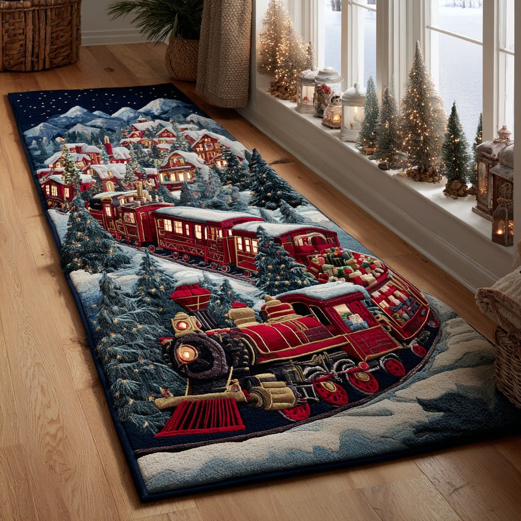 Mountain Christmas Train Runner Carpet Runner Rug - Cute Pet Design | Animal Printed Runner Rug