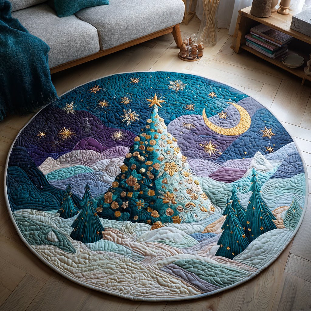 Mountain Christmas Tree Round Mat Rug - washable non-slip printed rug