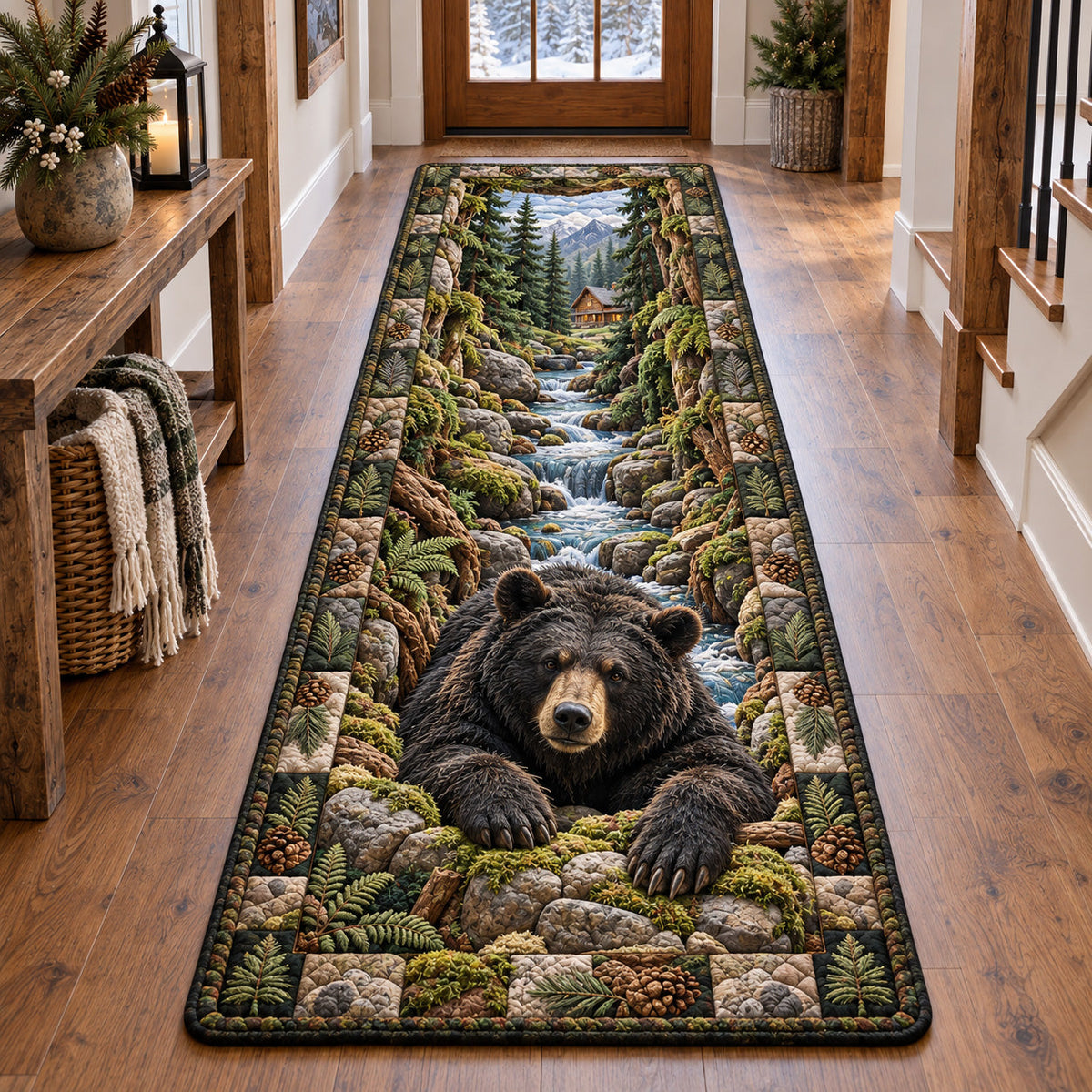 Mountain Creek Bear Runner Rug - Cute Animal Design | Charming Runner Rug - washable non-slip printed rug