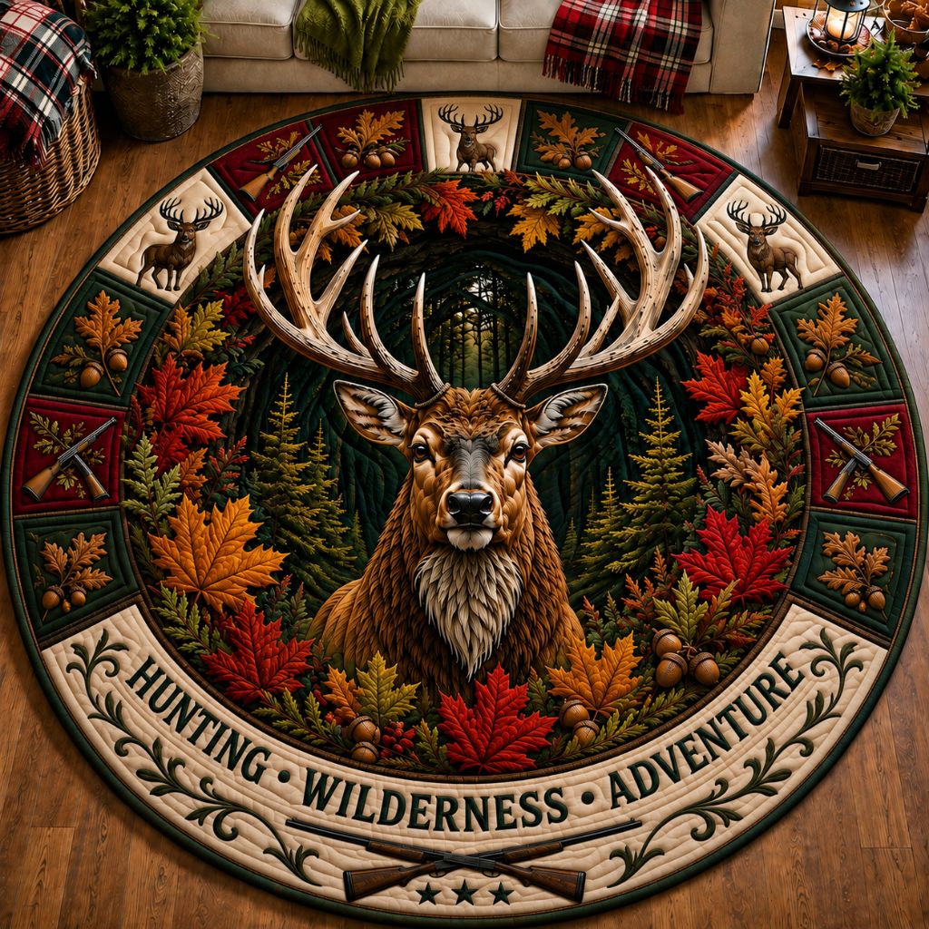 Mountain Deer Hunting Round Mat Rug - Cute Animal Design | Charming Home Decor - washable non-slip printed rug