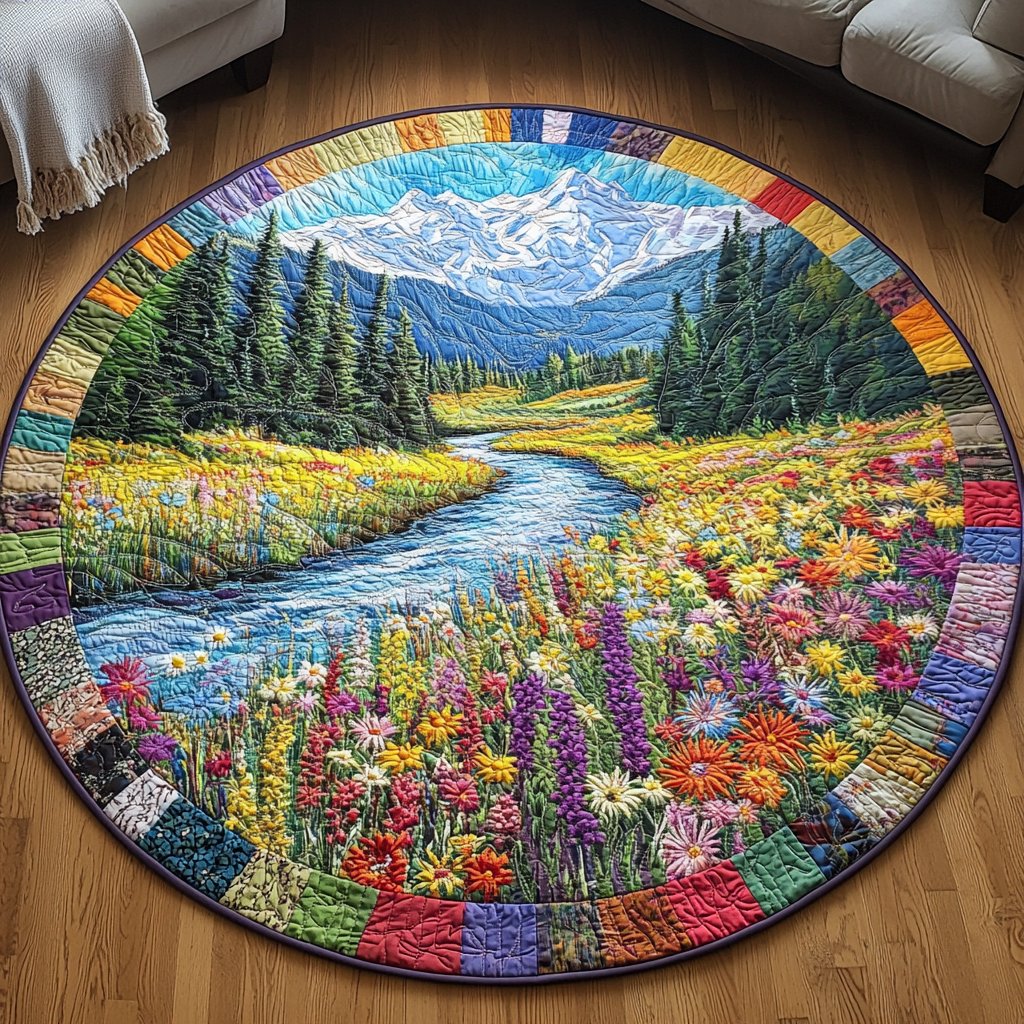 Mountain River Escape Round Mat Rug - Nature Design | Serene Home Decor