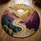 Mountain Sun River Round Mat Rug - washable non-slip printed rug