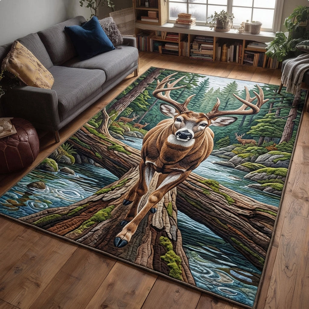 Mountain Trail Deer area rug in a living room