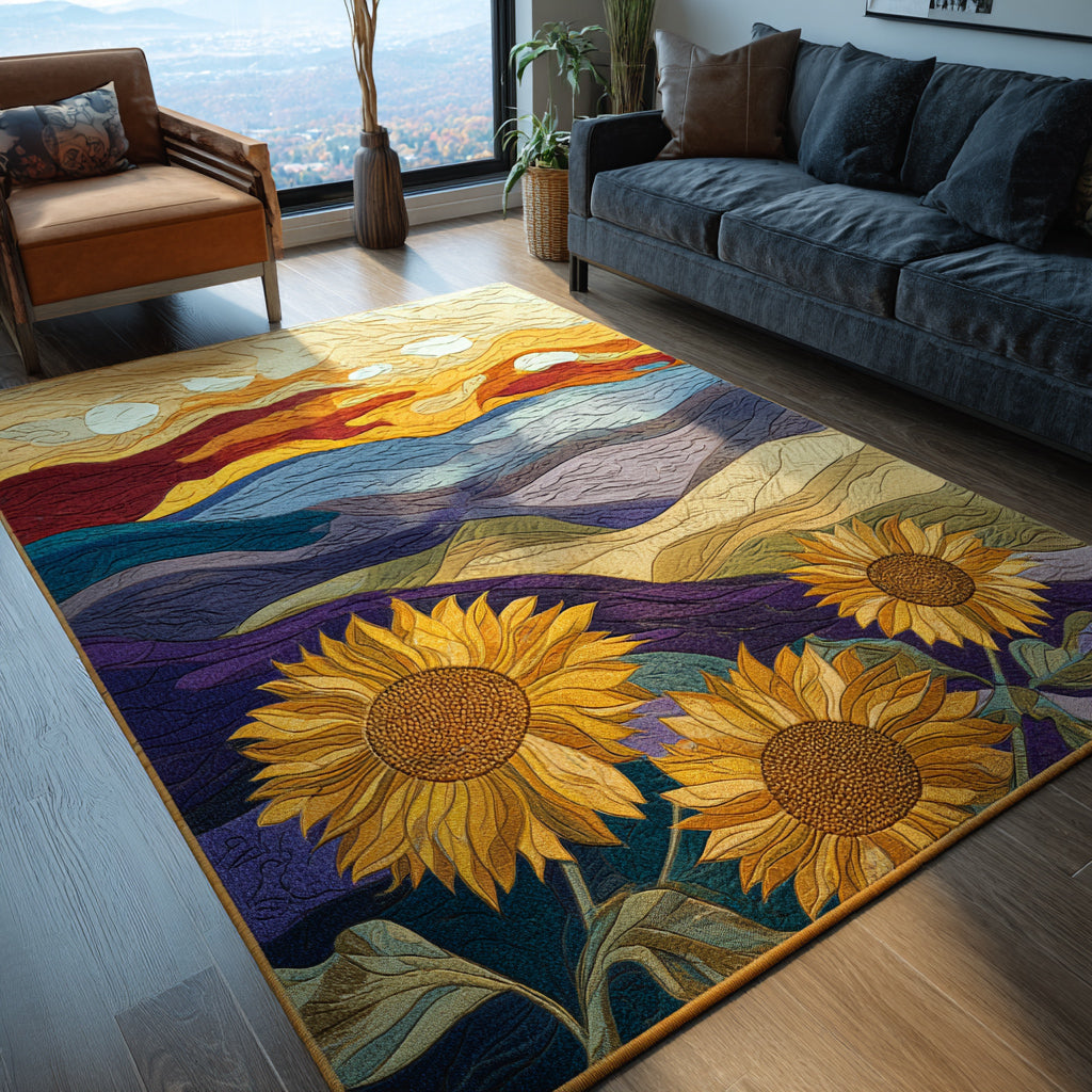 Mountain View Sunflower area rug in a living room
