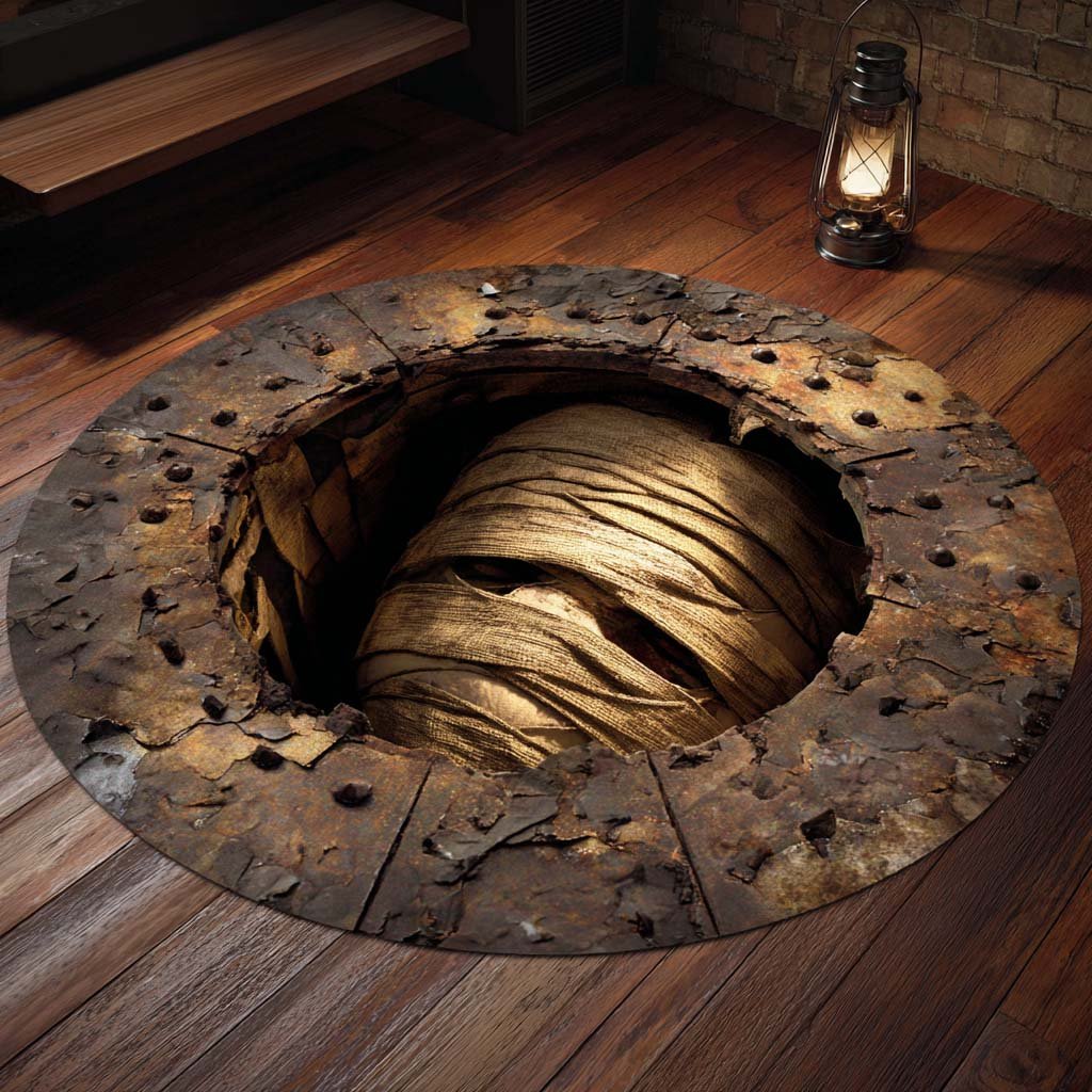 Mummy Awakening Round Mat Rug - washable non-slip printed rug