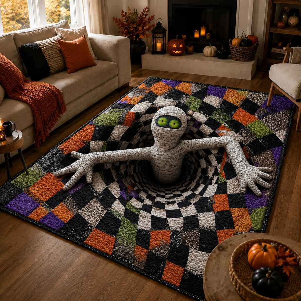 Mummy Escape area rug in a living room