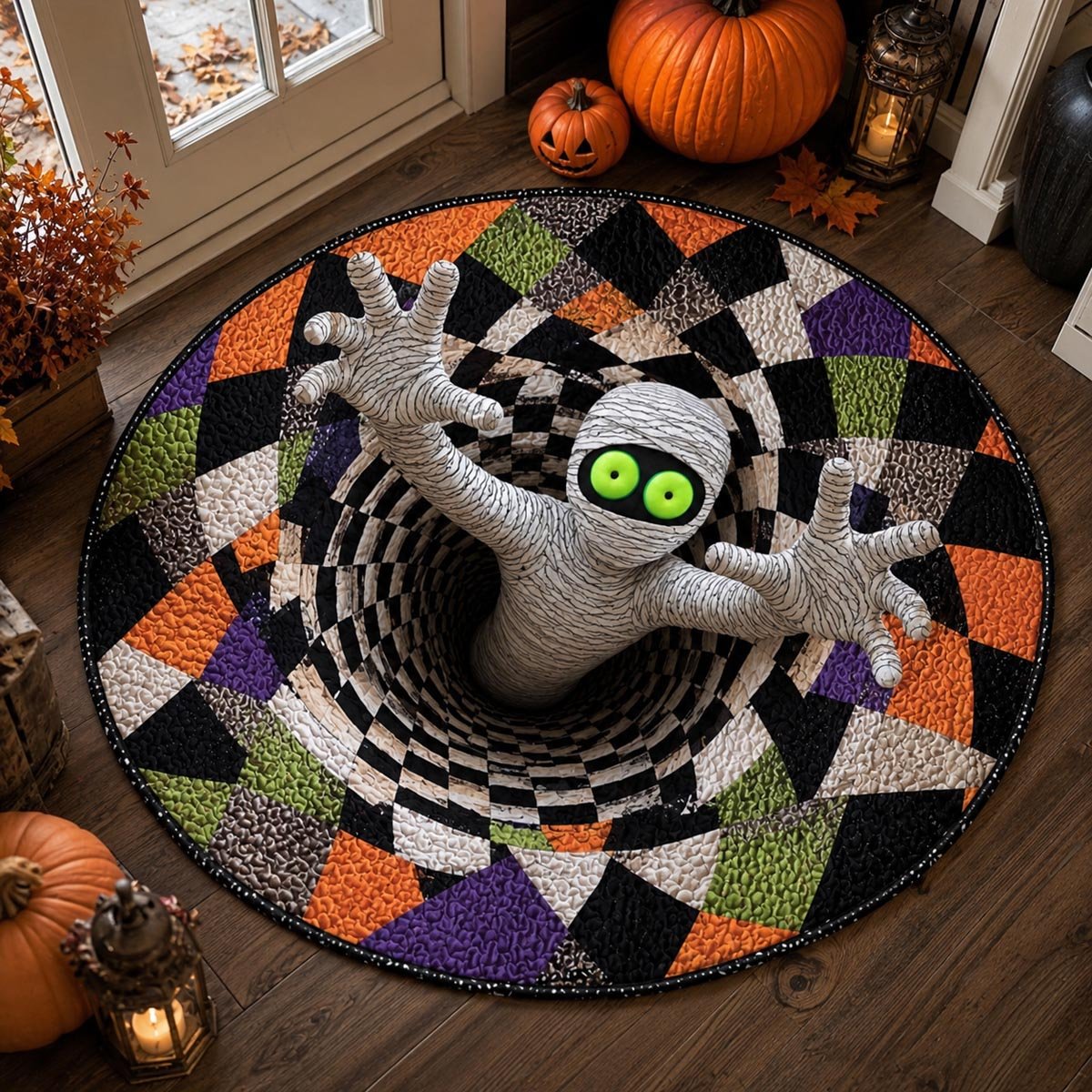 Mummy Escape Round Mat Rug - washable non-slip printed rug
