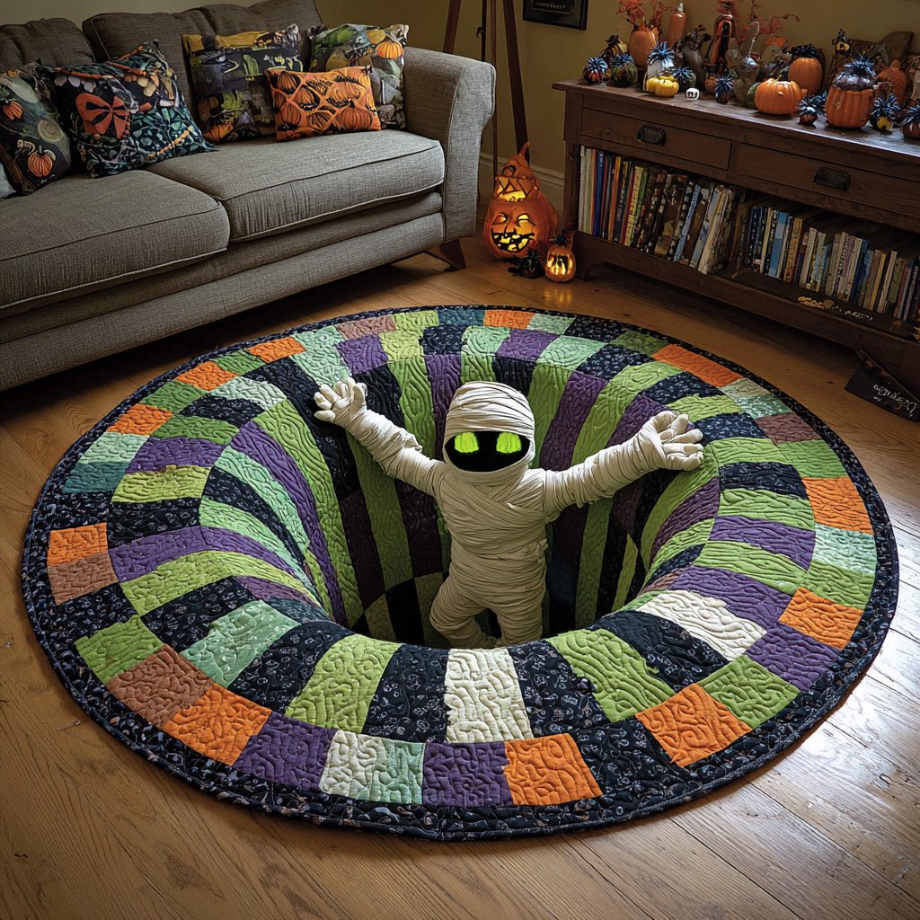 Mummy Hollow Round Mat Rug - washable non-slip printed rug