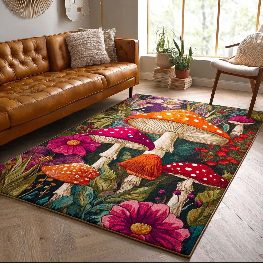Mushroom Dream area rug in a living room
