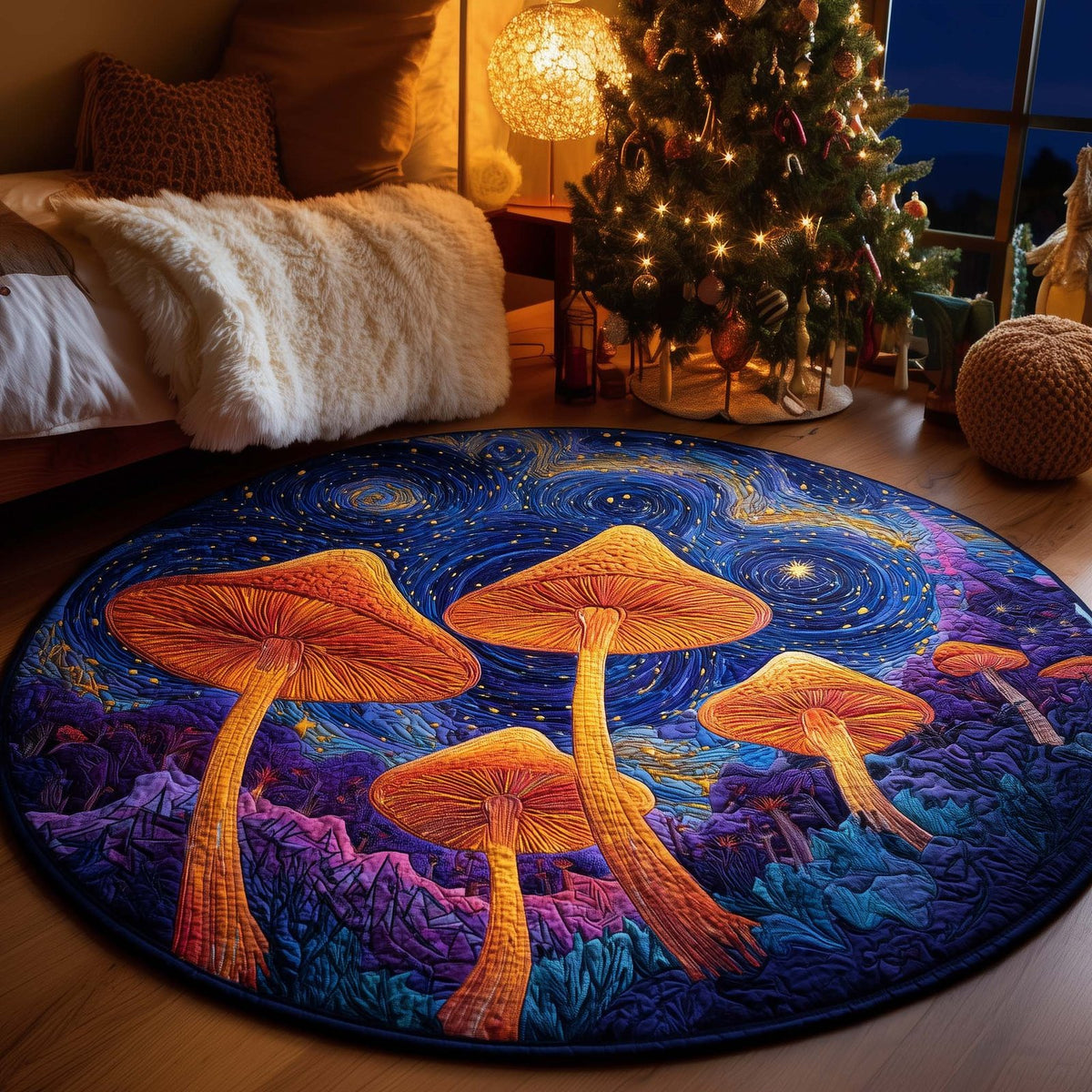 Mushroom Dreamscape Round Mat Rug - washable non-slip printed rug