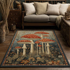 Mushroom Field area rug in a living room