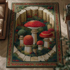 Mushroom Garden area rug in a living room