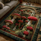 Mushroom Garden area rug in a living room