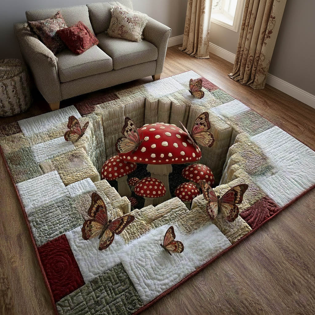 Mushroom Garden area rug in a living room