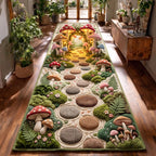 Mushroom Garden Path Runner Rug - Nature Design | Serene Runner Rug - washable non-slip printed rug