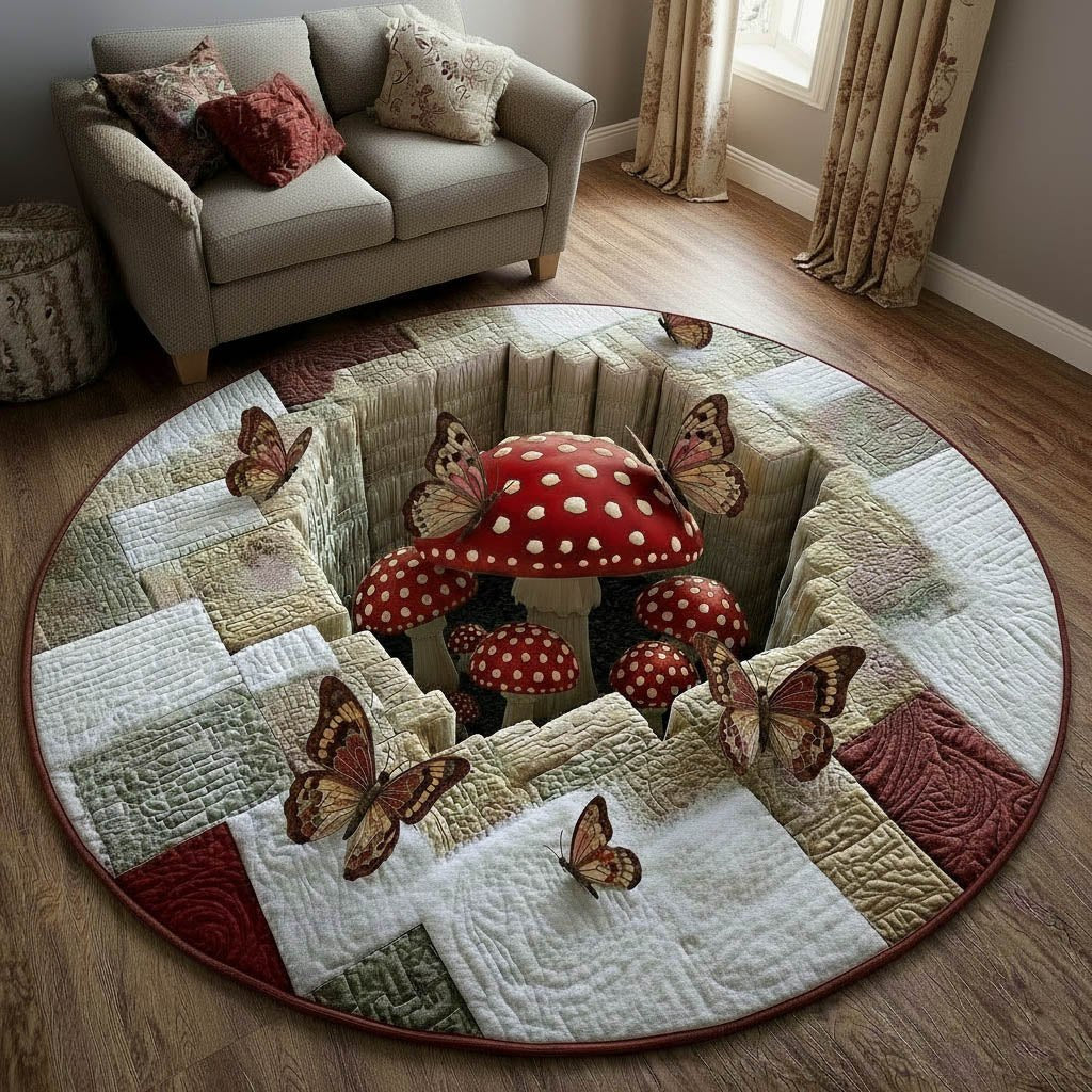 Mushroom Garden Round Mat Rug - washable non-slip printed rug