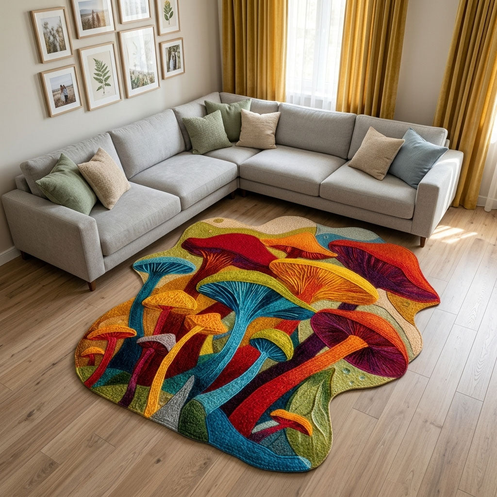 Mushroom Haven Custom Shape Area Rug - Nature Design | Die-Cut Non-Slip Rug - washable non-slip printed rug