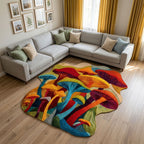 Mushroom Haven Custom Shape Area Rug - Nature Design | Die-Cut Non-Slip Rug - washable non-slip printed rug