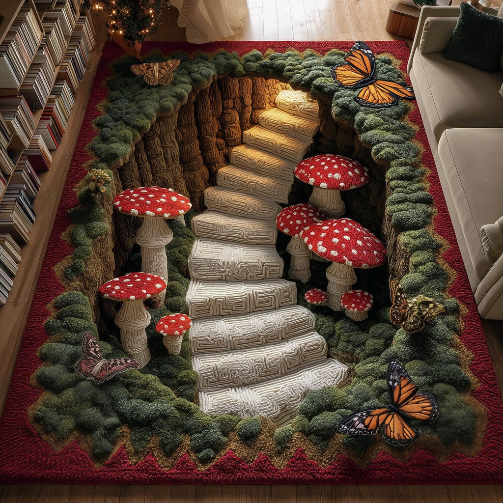 Mushroom Meadow area rug in a living room
