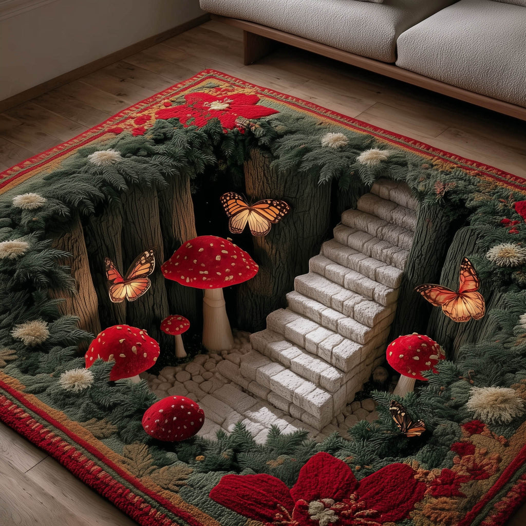 Mushroom Meadow area rug in a living room