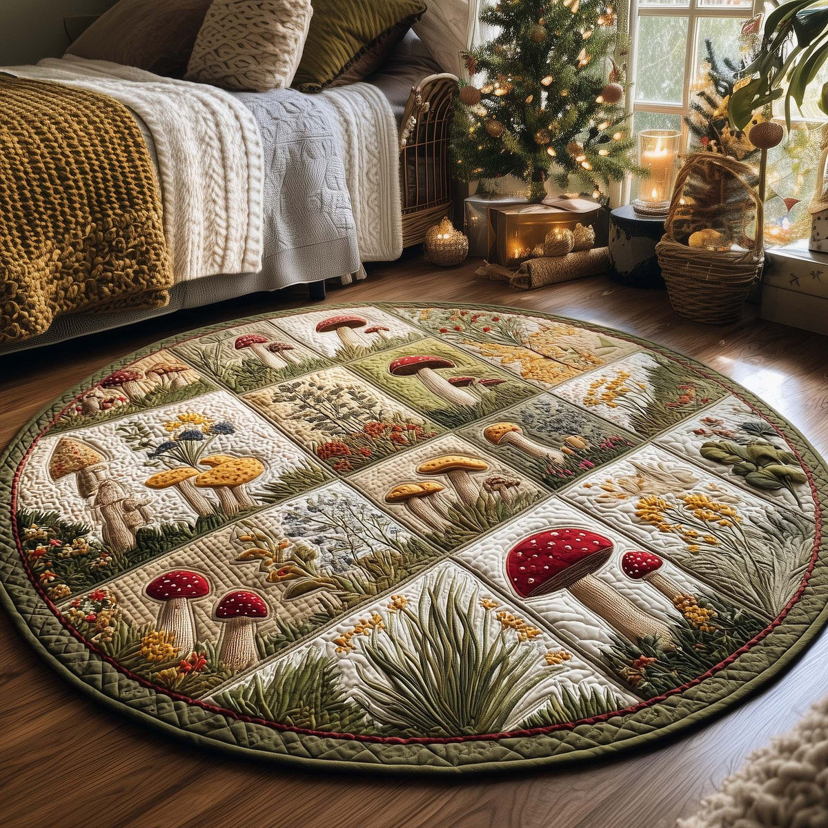 Mushroom Patch (Design 2) Round Mat Rug - washable non-slip printed rug