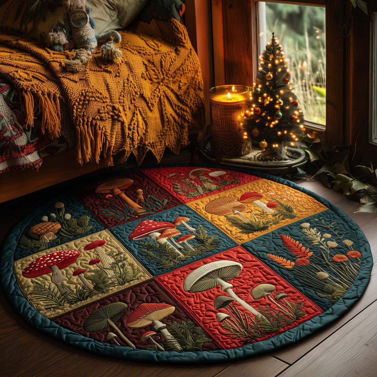 Mushroom Patch (Design 3) Round Mat Rug - washable non-slip printed rug