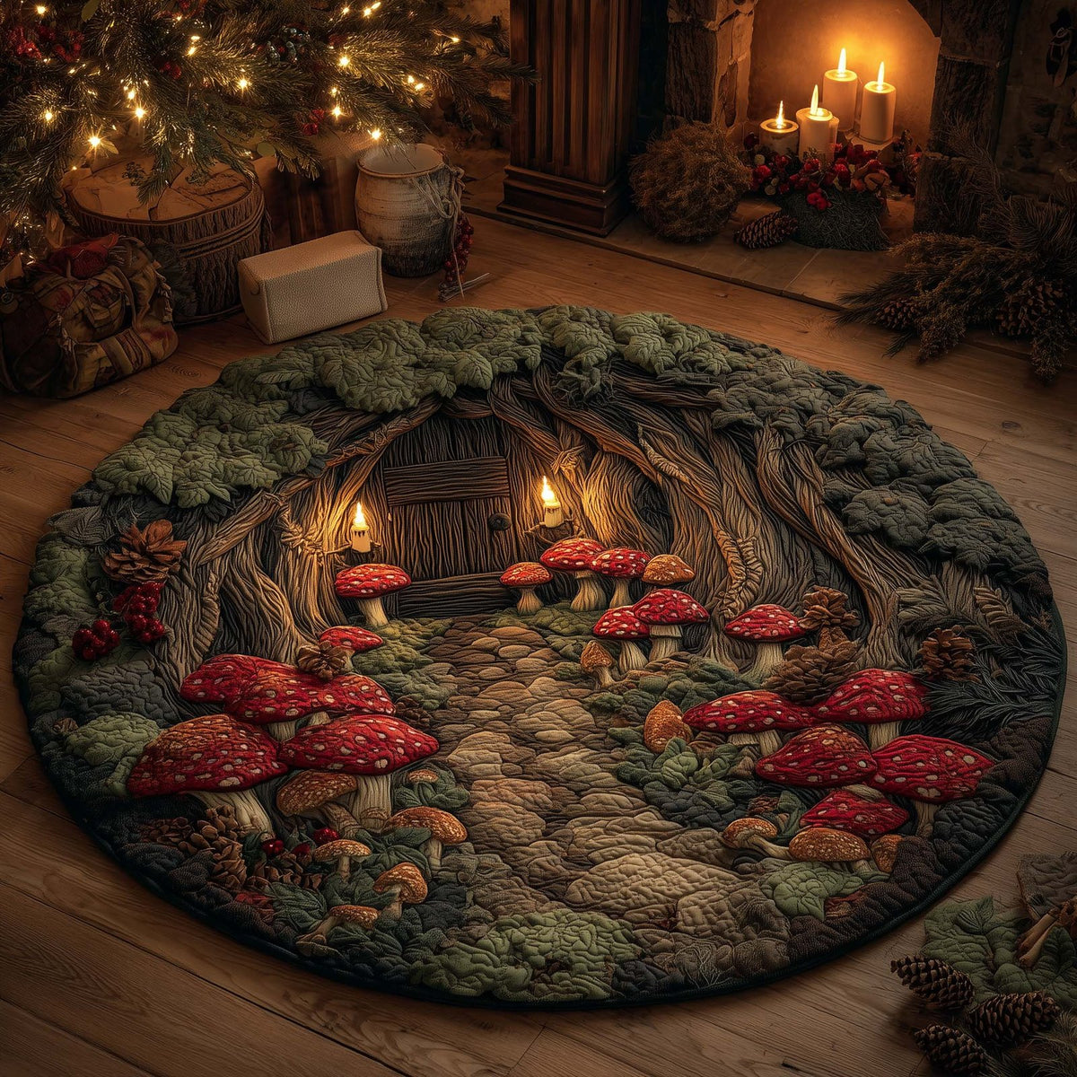 Mushroom Round Mat Rug - Nature Design | Serene Home Decor
