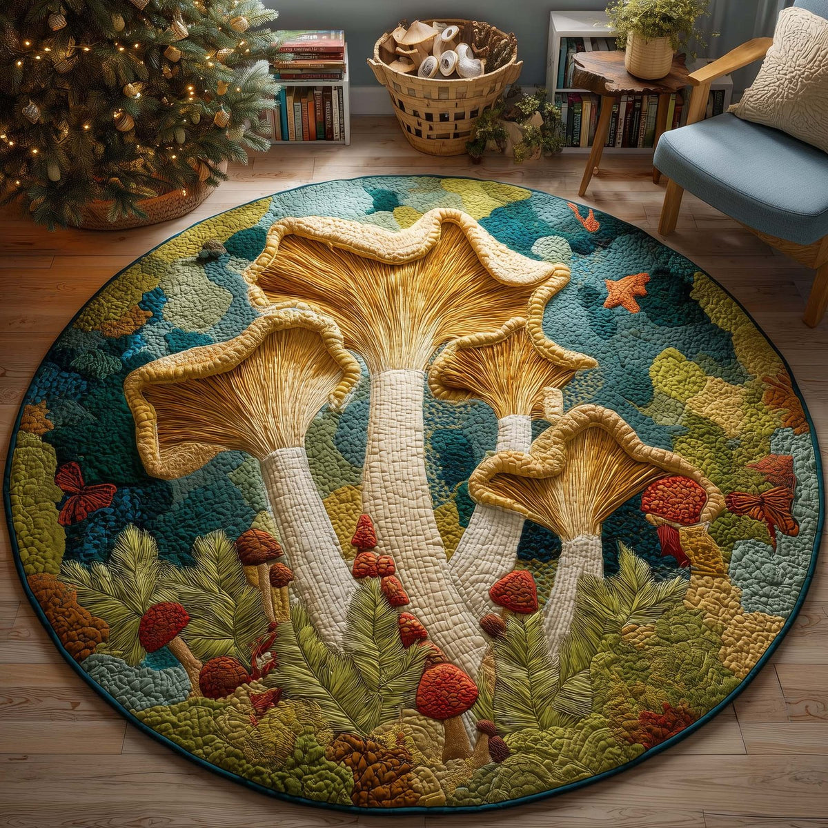 Mushroom (Design 20) Round Mat Rug - washable non-slip printed rug