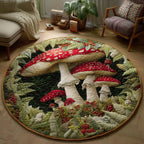 Mushroom (Design 19) Round Mat Rug - washable non-slip printed rug
