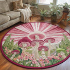 Mushroom Serenity (Design 4) Round Mat Rug - washable non-slip printed rug