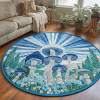 Mushroom Serenity (Design 3) Round Mat Rug - washable non-slip printed rug