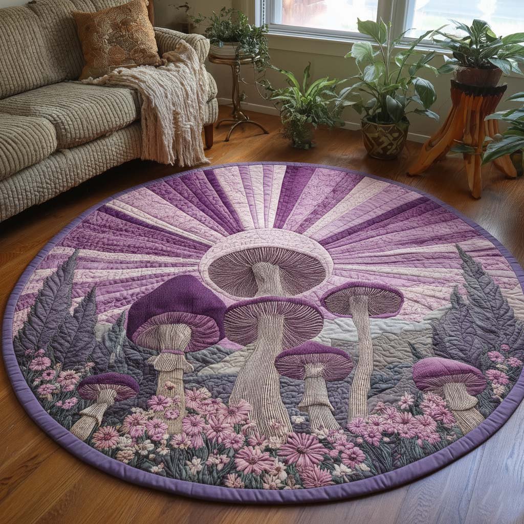 Mushroom Serenity (Design 2) Round Mat Rug - washable non-slip printed rug