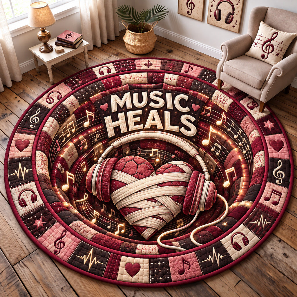 Music Heals Round Mat Rug - Nature Design | Serene Home Decor - washable non-slip printed rug