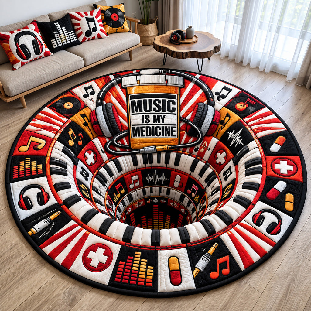 Music Is My Medicine Round Mat Rug - Nature Design | Serene Home Decor - washable non-slip printed rug