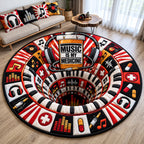 Music Is My Medicine Round Mat Rug - Nature Design | Serene Home Decor - washable non-slip printed rug