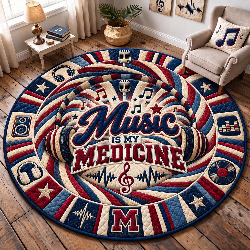 Music Is My Medicine Round Mat Rug - Nature Design | Nature Round Rug - washable non-slip printed rug