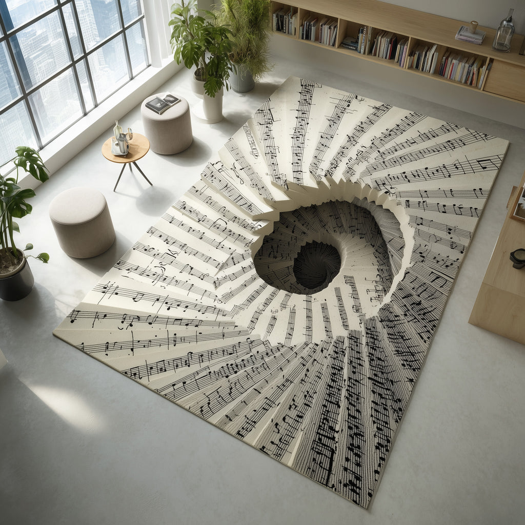 Music notes area rug in a living room