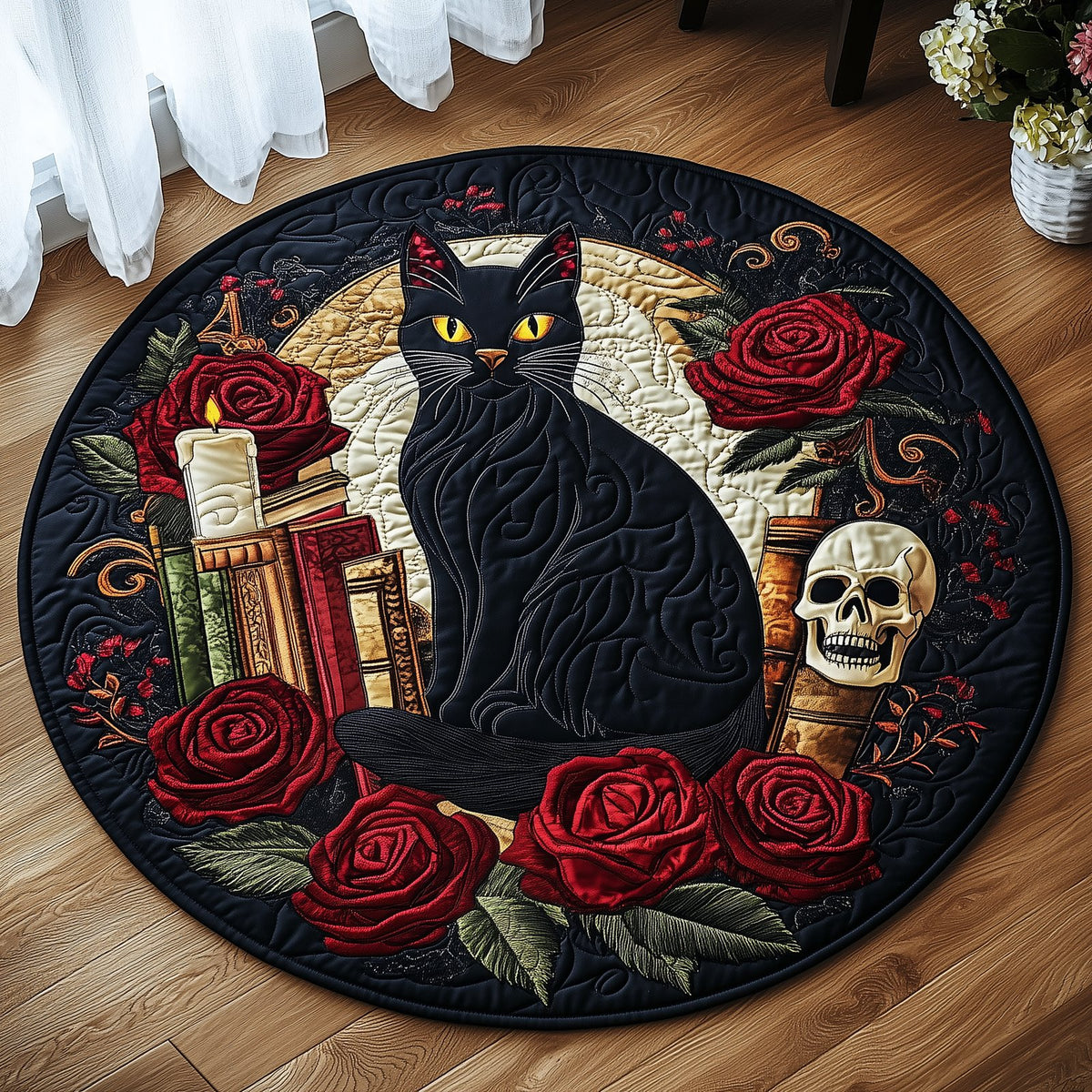 Mysterious Cat Round Mat Rug - washable non-slip printed rug