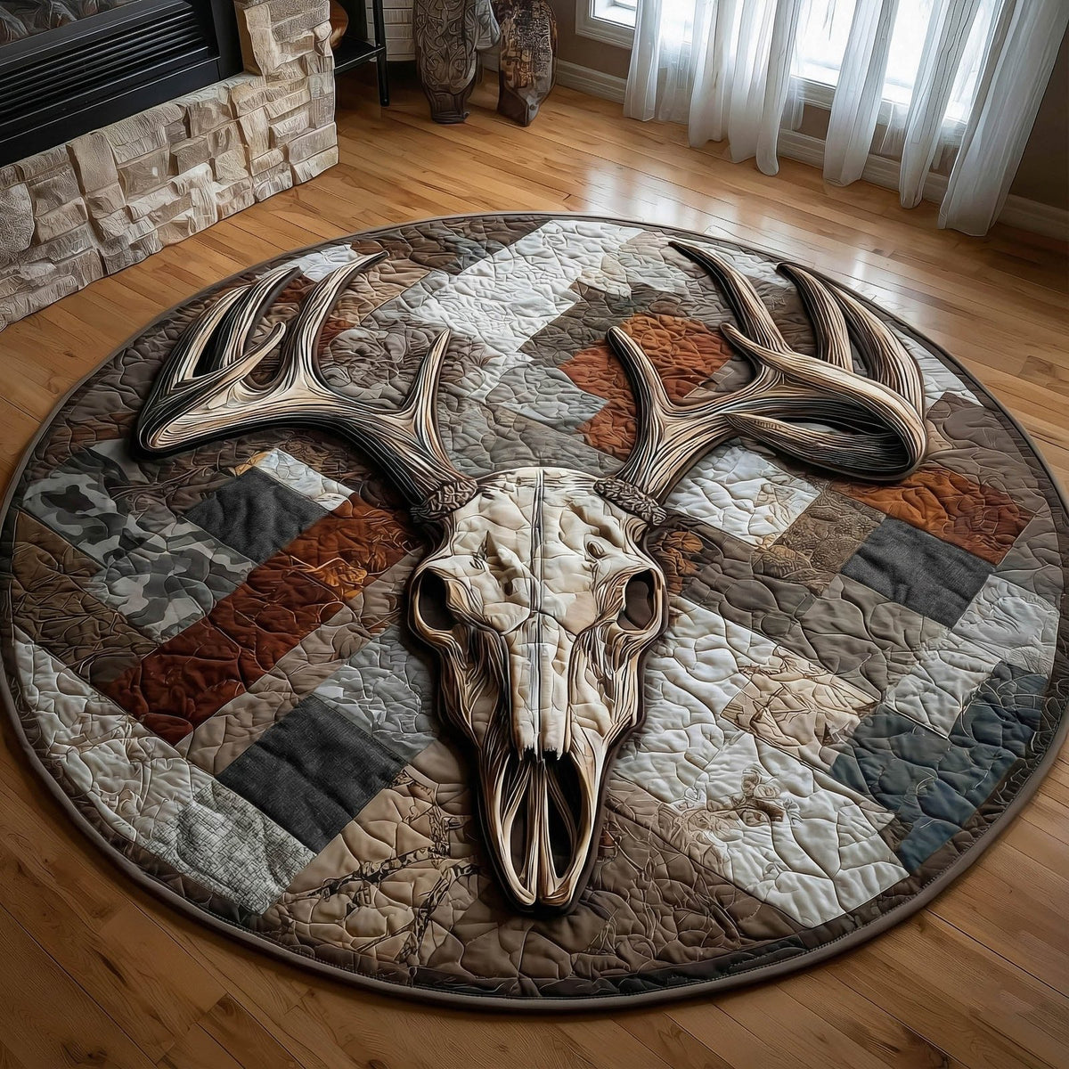 Mystic Antler Round Mat Rug - washable non-slip printed rug