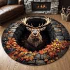 Mystic Autumn Deer Round Mat Rug - washable non-slip printed rug