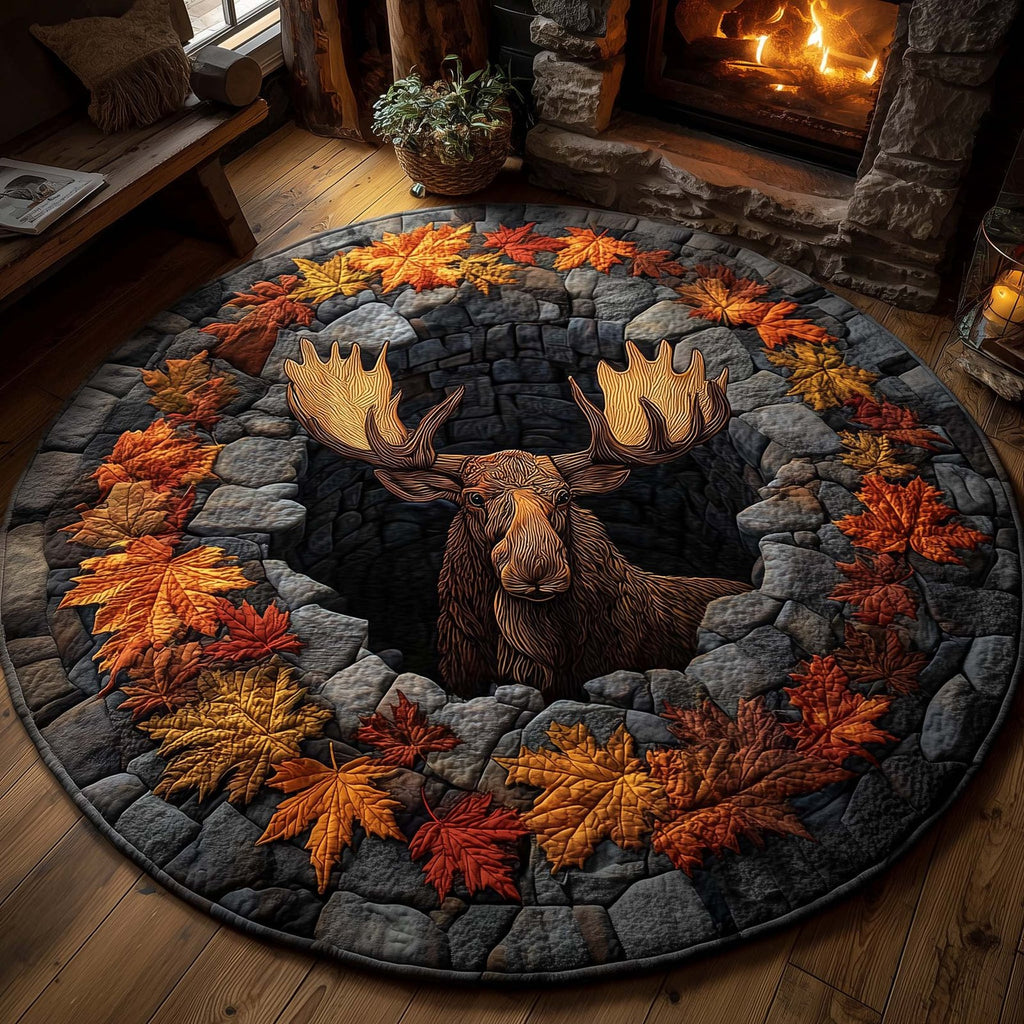 Mystic Autumn Moose Round Mat Rug - Nature Design | Serene Home Decor