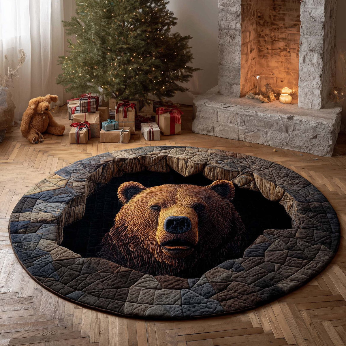 Mystic Bear Round Mat Rug - Cute Pet Design | Animal Printed Home Decor