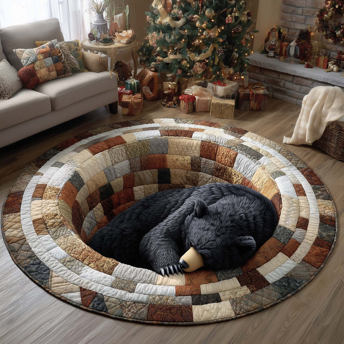 Mystic Bear Round Mat Rug - Cute Pet Design | Animal Printed Home Decor