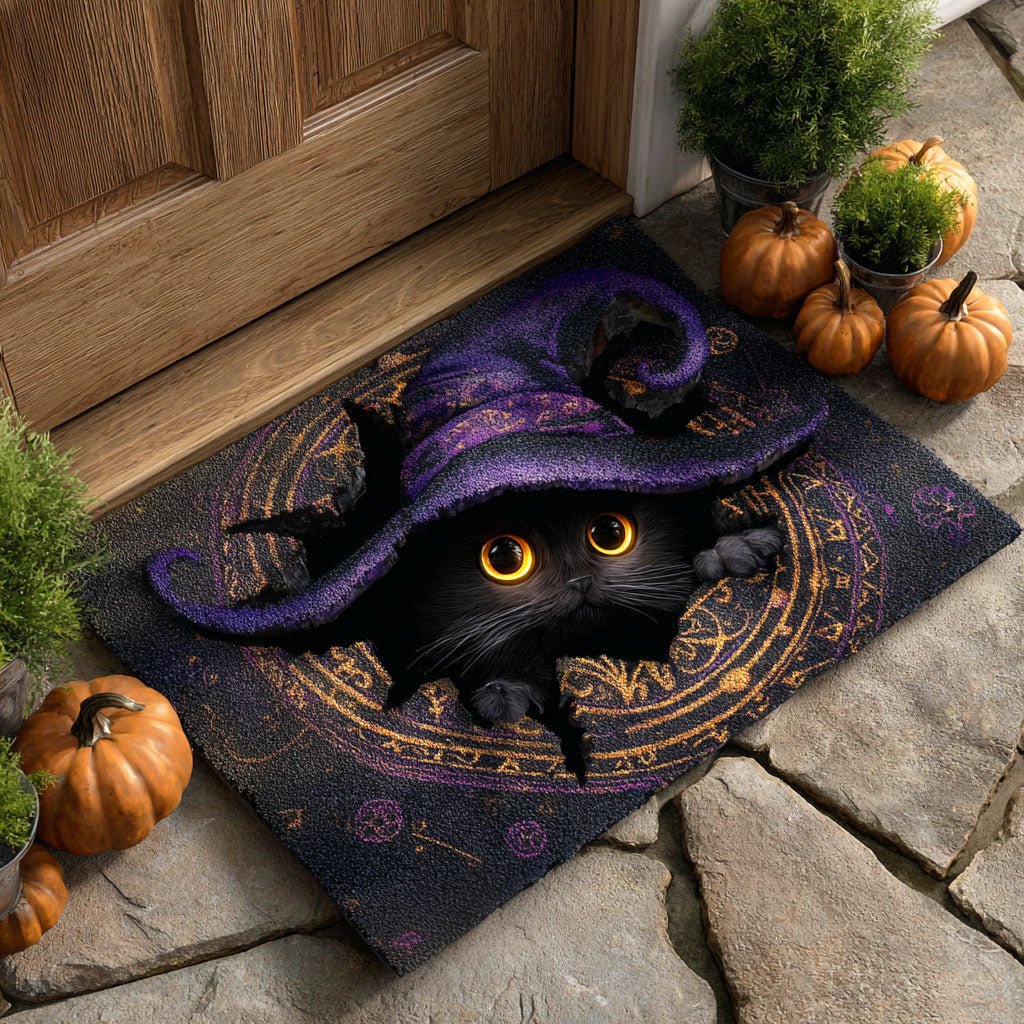Mystic Black Cat Doormat - Cute Animal Design | Printed Welcome Doormat