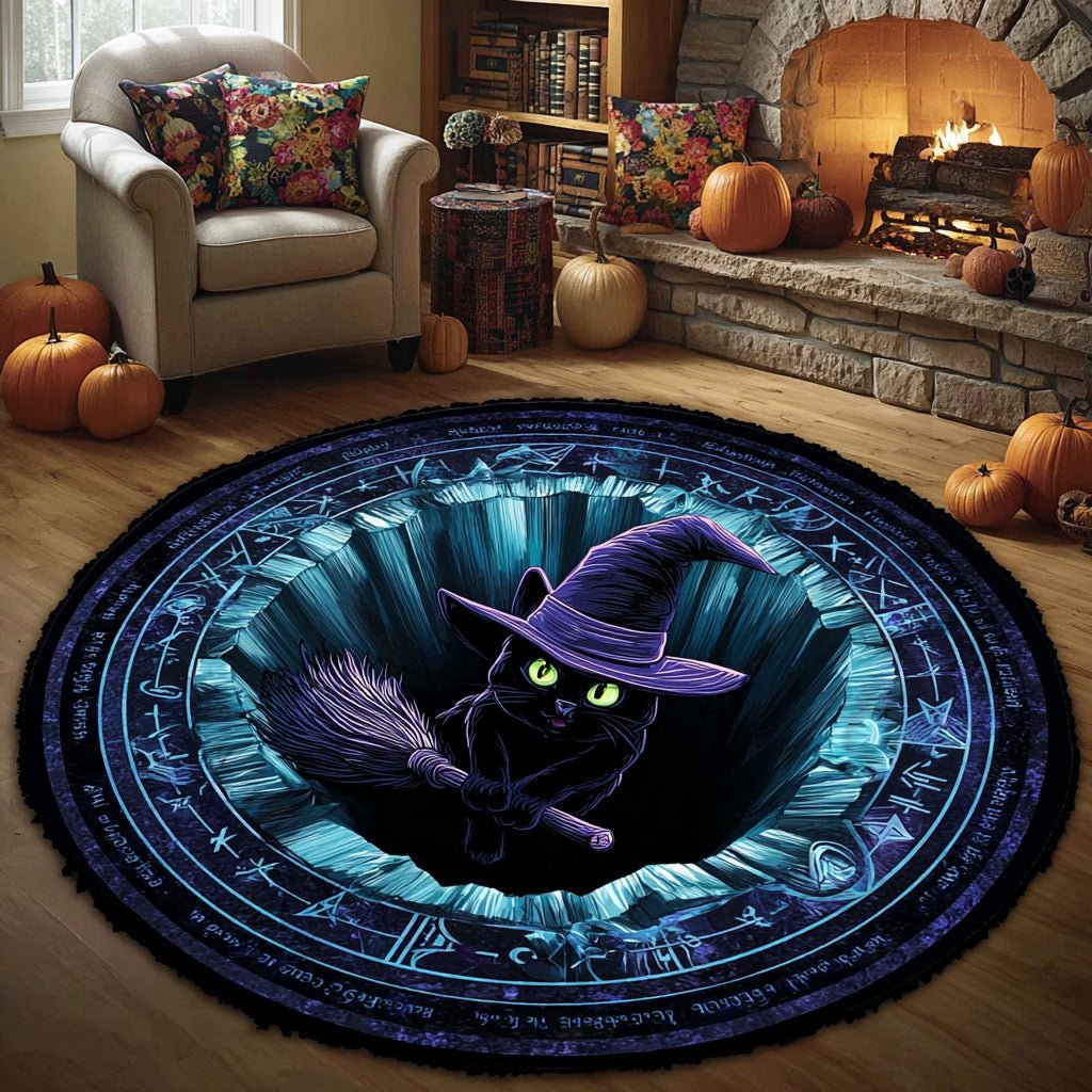 Mystic Broom Round Mat Rug - washable non-slip printed rug